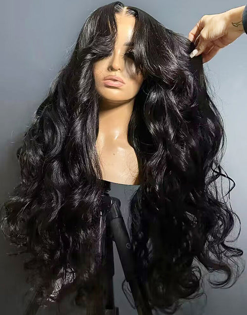 Twila- Full 250% Density Ocean Wave 13x5 Pre Everything Human Hair Wigs With Curtain Bangs