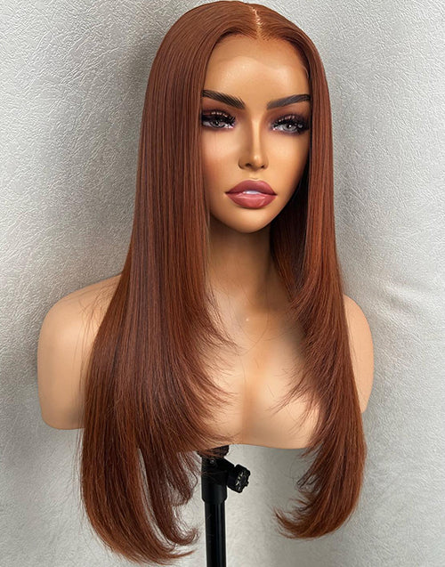 Ginger Reddish Colored Layer Cut Straight Hair 13x5 Pre Cut Lace Glueless Wig