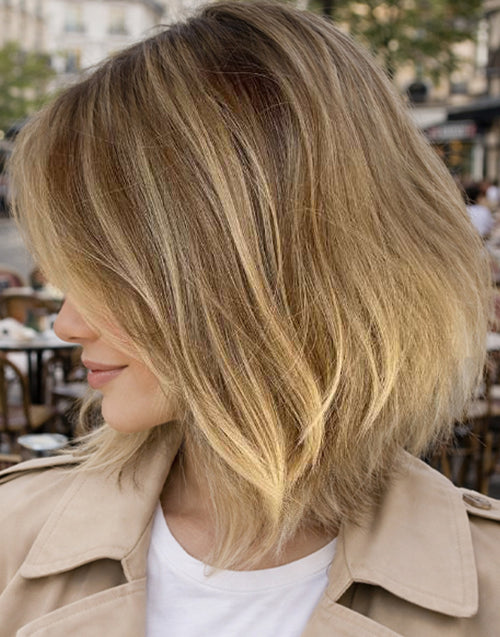 Donna- True-Hold Cap Sun Kissed Blonde Soft Wispy Bangs And Gentle Waves Bob Glueless Wig