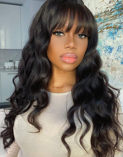 [Ready To Ship Only For US] Cara- Pre Everything Glueless 13x5 Body Wave Lace Front Wig With Bangs  Pre Cut Lace