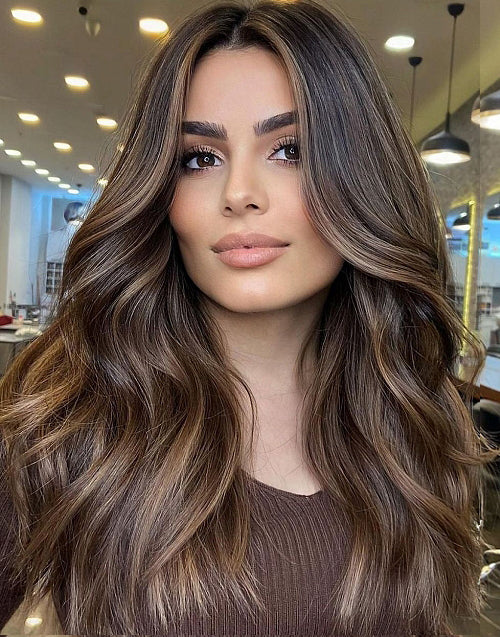 Helia-Glueless Brown Balayage Flawless Wavy Comfortable Lace Top 5.5X5.5  Lace Human Hair Wig For Alopecia Women