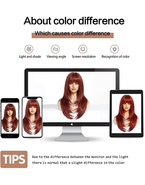 Sweet-7X5 Copper Brown Layered European Remy Human Hair Wigs With Bangs