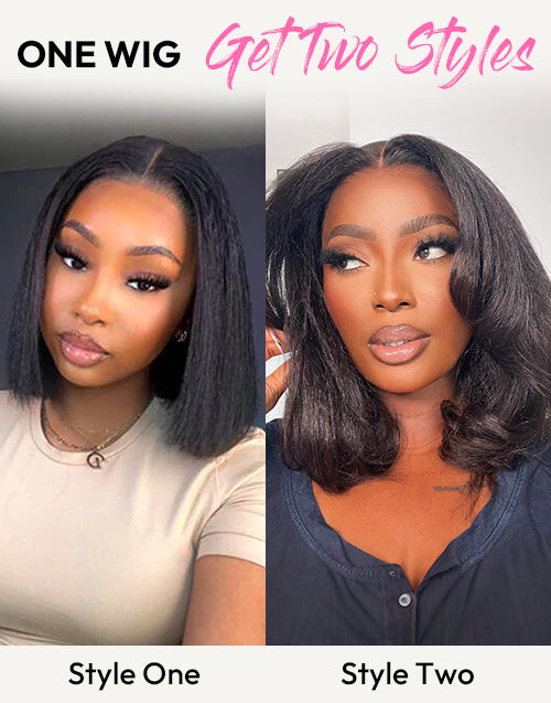 6x5 Glueless Pull Go Kinky Straight Bob Pre Cut Lace Wig All Head Size Friendly