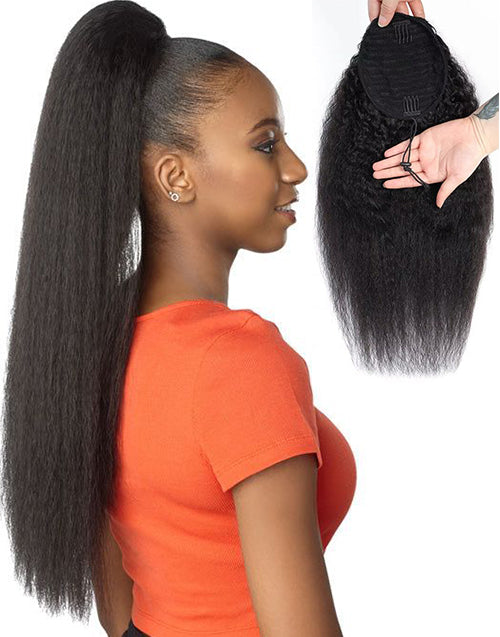 Kinky Straight Ponytail Human Hair Extension Human Hair Drawstring In Ponytail For Women
