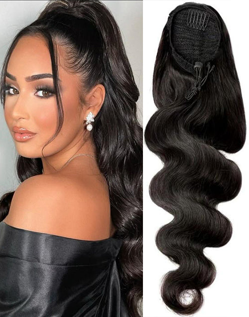 Body Wave Drawstring Ponytail Human Hair Extensions Clip In For Women