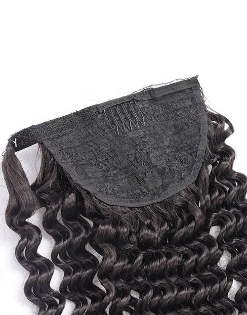 Deep Wave Wrap Around Ponytail Human Hair Extensions Real Human Hair For Women