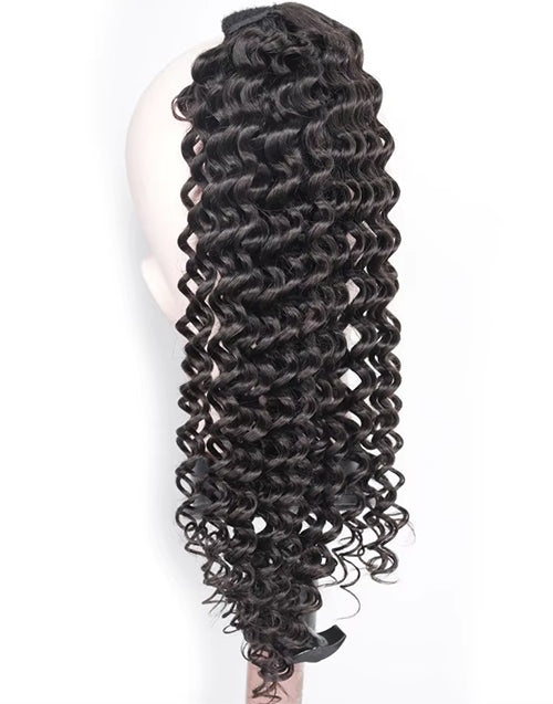 Deep Wave Wrap Around Ponytail Human Hair Extensions Real Human Hair For Women