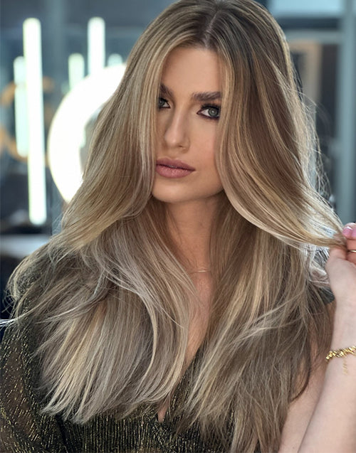 Leky-Light Ash Blonde Balayage Straight 13x6 Lace Front Glueless Wigs With Ash Roots