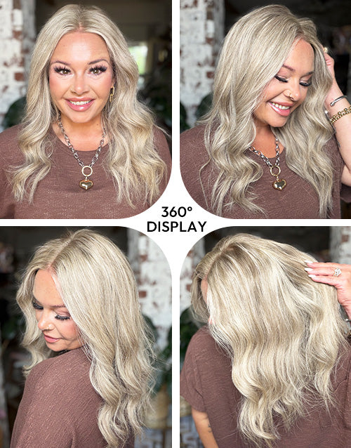 see every angle of our soft wavy highlight ash blonde wig