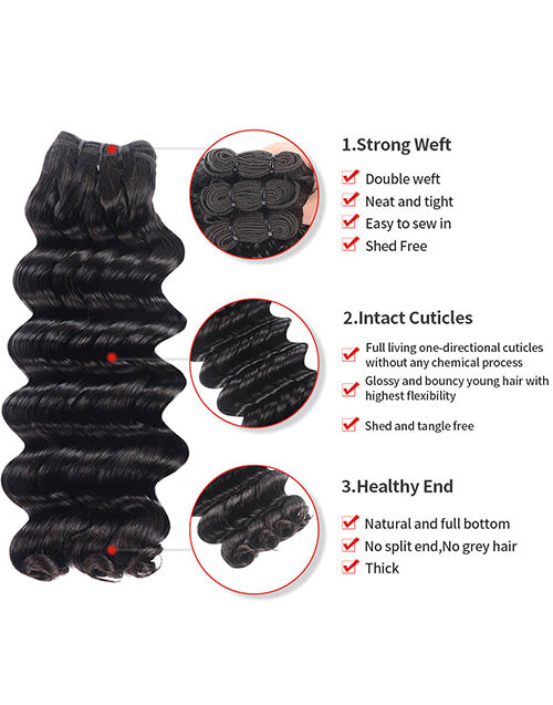 {15A 3Pcs} Deep Wave Super Double Drawn Full End 3 Bundles/Pack Human Hair Extensions