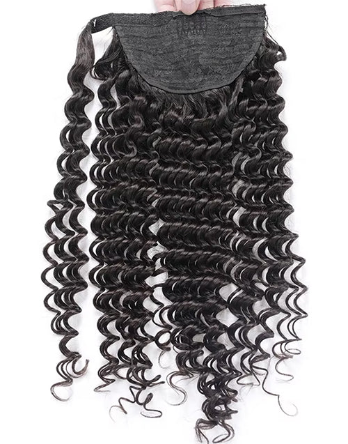 Deep Wave Wrap Around Ponytail Human Hair Extensions Real Human Hair For Women
