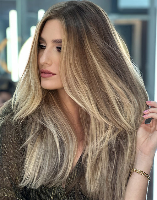 Leky-Light Ash Blonde Balayage Straight 13x6 Lace Front Glueless Wigs With Ash Roots