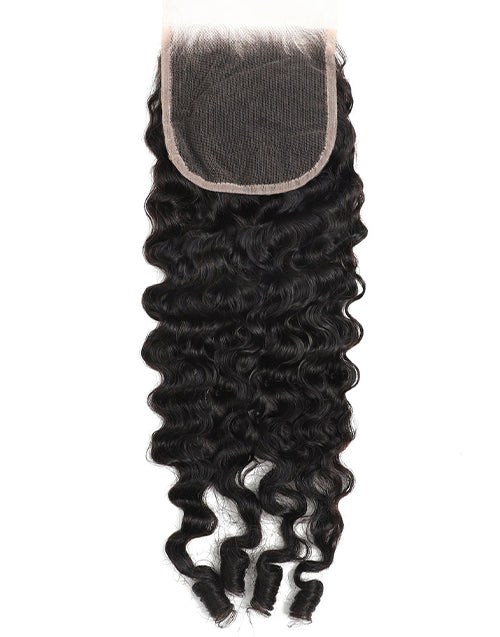 Burmese Curly 3/4 Bundles With 5x5 Lace Closure 100% Human Hair 10A Grade Natural Black