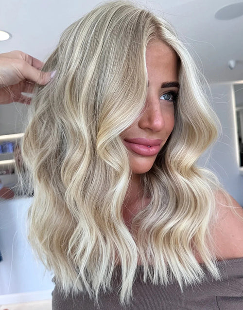 22" Blonde Highlight Wavy 5.5x5.5 Lace Wig Human Hair Flash Deal