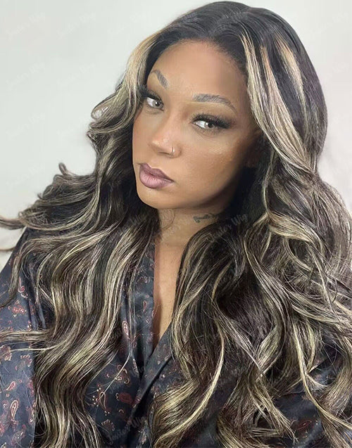 22" Balayage Honey Wavy Glueless Wig 13x5 Pre Cut Lace Flash Deal