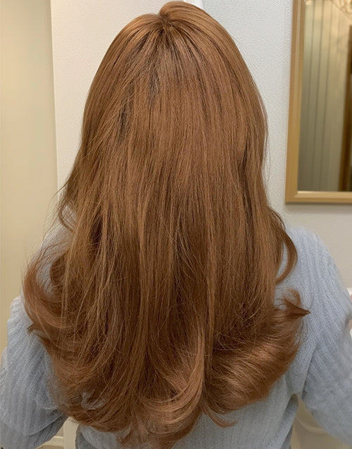 Fionna- Cold Brown Milk Color Wavy 13x4 Lace Fontal Glueless Wig Mid Length For Women