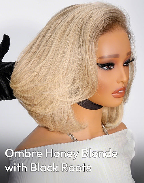 Jova- Ombre Blonde Layered Cut Short Straight Bob Ready To Go Glueless Wig 13x4 Pre Cut Lace