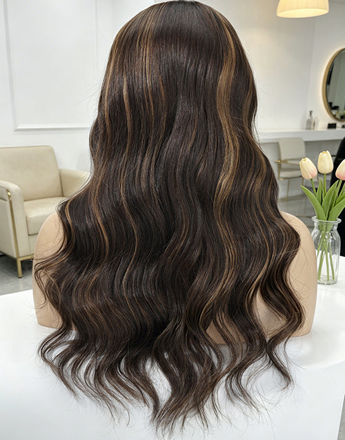Laura-  True-Hold Glueless Wig Fashion Balayage Wavy 13x4 Lace Frontal Human Hair Wig Mid Length