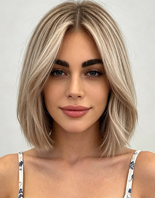 Sarah- Highlight Ash Blonde Straight Bob 13x4 Lace Front Wig Human Hair For Women