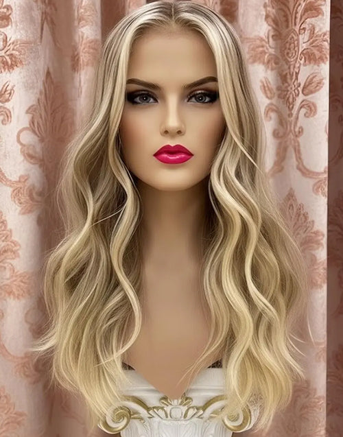 Caria- Highlights Blonde Brown Wavy 13x4 Lace Wig True-Hold Glueless 5.5x5.5 Wig For Women