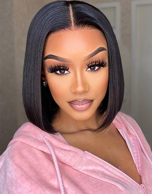 10" Double Drawn Bone Straight Bob Wig Pre Cut 2x6/5x5 Lace Wig Flash Deal