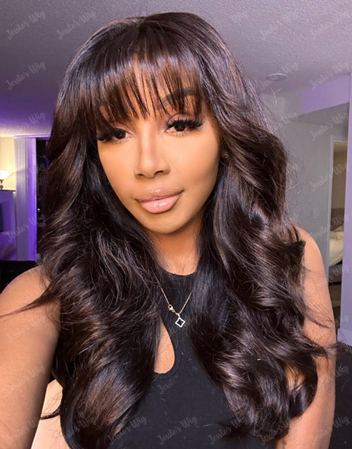 [Ready To Ship Only For US] Cara- Pre Everything Glueless 13x5 Body Wave Lace Front Wig With Bangs  Pre Cut Lace
