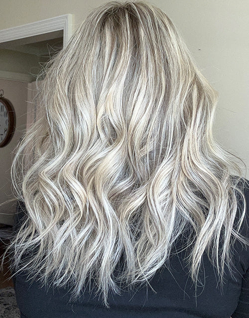 Emmy- Celebrity Inspired Highlight Ash Blonde Wavy Bob Wig True-Hold Glueless 5.5x5.5 Wig Human Hair