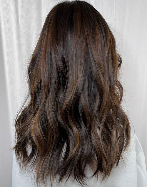 Jovi-Highlight Chocolate Brown Wavy Lace Front Wig Glueless Wig For Women Human Hair