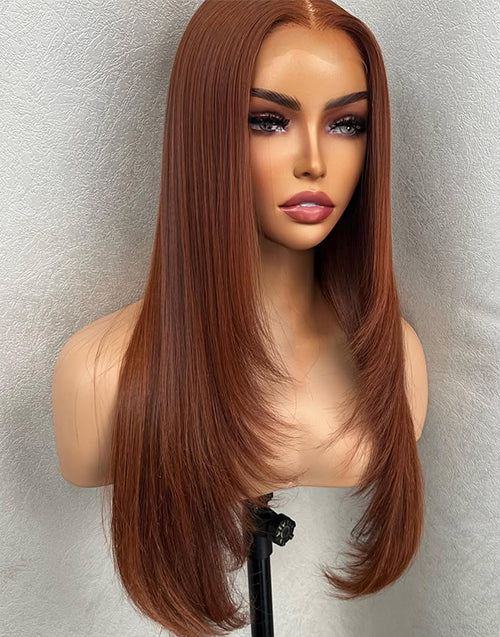 Ginger Reddish Colored Layer Cut Straight Hair 13x5 Pre Cut Lace Glueless Wig