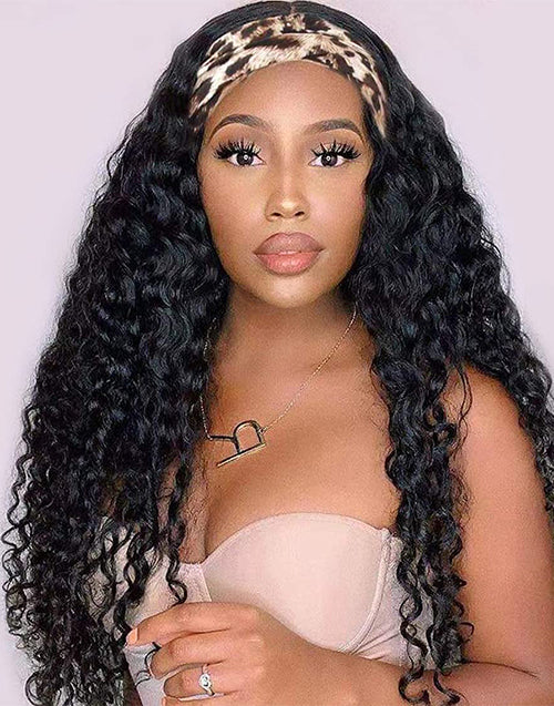 Deep Wave Headband Wig  Easily Do High Ponytail/Bun By Yourself