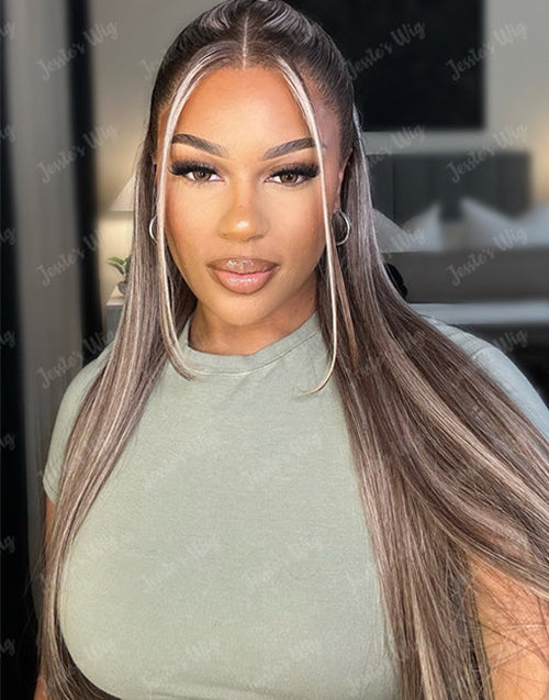 26" 28" Ombre Highlight Ash Blonde Mixed Color Straight Lace Wig Flash Deal