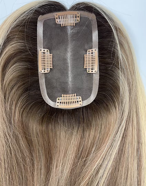 3”x5” Fine Mono Base Clip-In Crown Blonde Remy Human Hair Toppers For Thinning Hair