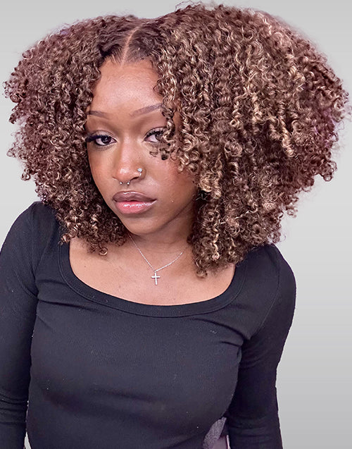 Novia- Glueless Highlight Finger Coily Curly Human Hair Lace Wigs 7X5 Pre Cut HD Lace 200% Density