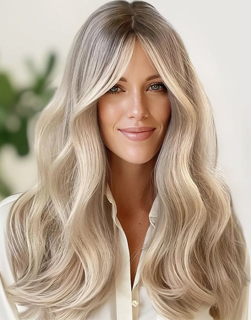16" 18" Highlight Ombre Blonde Natural Wave True-Hold Glueless 5.5x5.5 Pre Cut Lace Wig Medium Cap Flash Deal