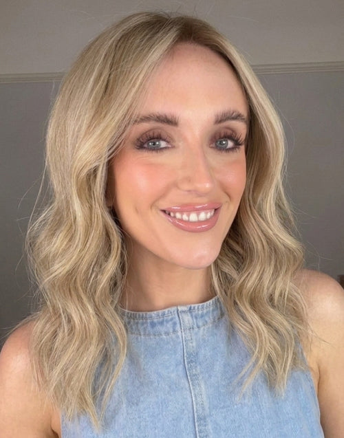Sunny- Beach Blonde Highlight Wavy Bob Human Hair Wig with Shadow Root Mid-Length Bob