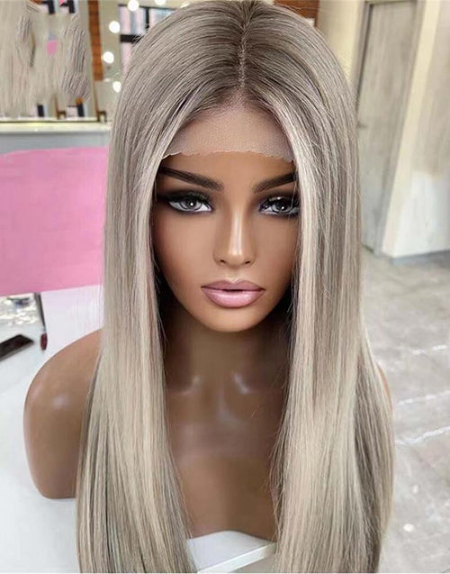 14" 18" 30" Highlight Ash Blonde Straight Wig 13x4/4x4 Lace With Grey Roots Flash Deal