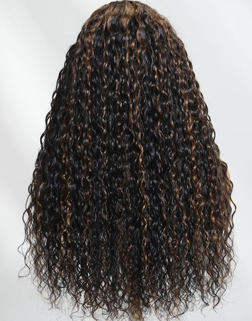 Ross- Smart-Fit Pull Go 13x5 Brown Highlight Wig Water Wave Glueless Wig Pre Cut Lace