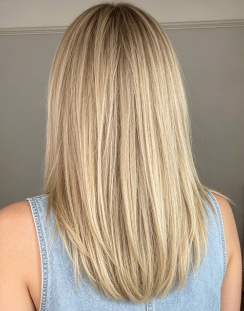 Sunny- Beach Blonde Highlight Wavy Bob Human Hair Wig with Shadow Root Mid-Length Bob