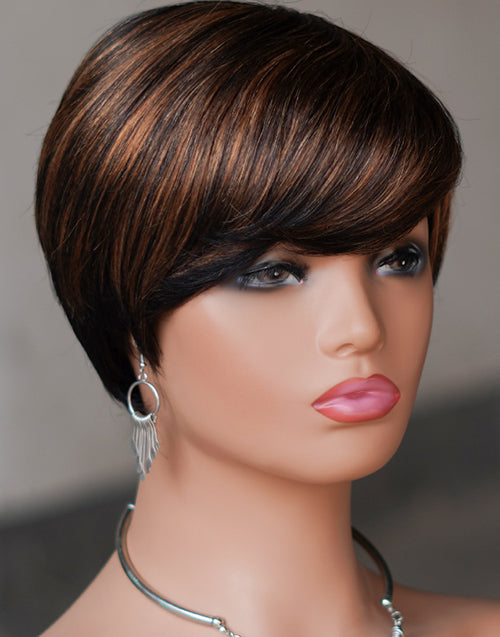 Short Pixie Cut with Auburn Brown Ombre Top Similar to #30 Layered Wig with Bangs F1B/30 Human Hair Wig for Women