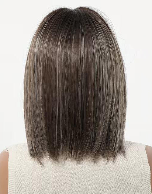 Daria- Minimalist Lace Highlight Dark Brown Blonde Straight Bob Wig With Bangs