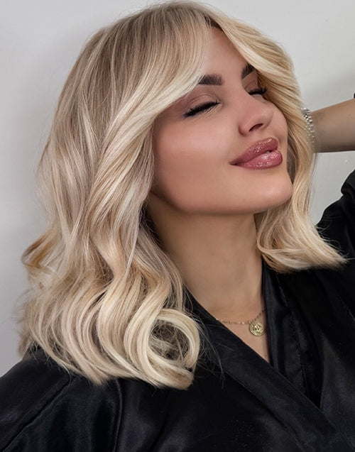Lucia- Highlight Mixed Ash With Blonde Beach Wavy Bob True-Hold Glueless Wig For Women
