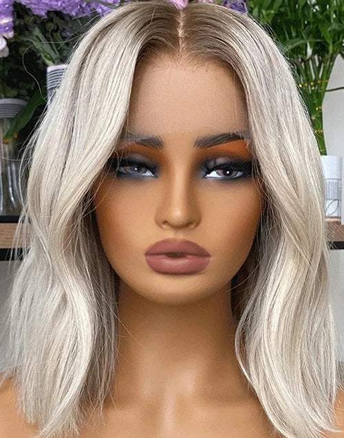 Rae- Ombre Platinum Blonde Wave Bob Wig For Women True-Hold Glueless Human Hair Wig
