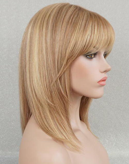 Layla- Gloden Bloned Mixed Light Brown Straight Human Hair Layered Bob Wig With Wispy Bangs Minimalist Lace Glueless Wig