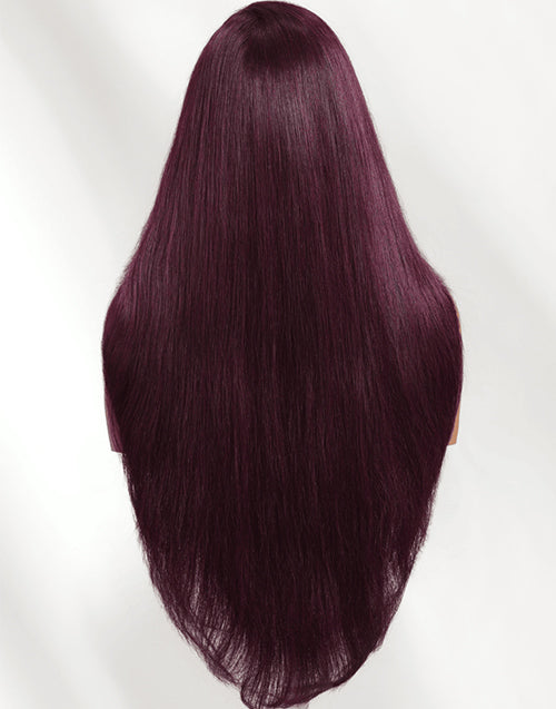 Reese- Black Cherry Straight Face-Framing Layers Wig With Wispy Bangs Glueless Natural Volume Style Pre Cut Lace