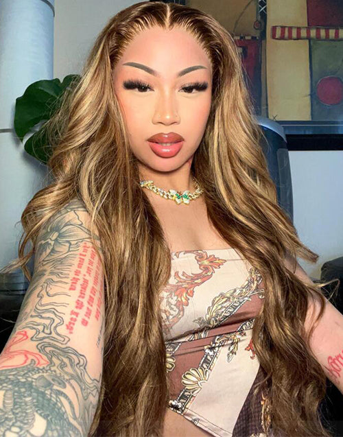 18" 20" Highlight Honey Blonde Body Wave 7x5 Pre Cut Lace Glueless Wig Flash Deal