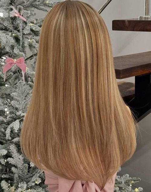 Suma- Ombre Highlight Blonde 13x4 Lace Front Wig Straight Wig Middle Length For Women Premium Natural Matte Look