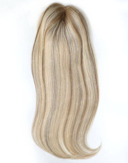 Remy Human Hair Topper Highlight Brown Mixed Platinum Blonde 6"X7" Lace Front Clip In