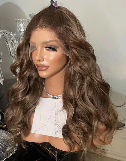 Jaka- Brown Color Wavy Wig European Human Hair Glueless 13x6  Lace Front Wig