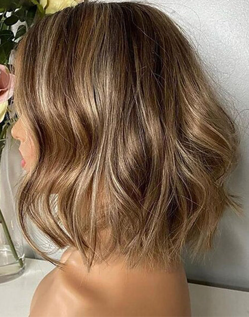 [Ready To Ship] Blonde Highlight Wavy Bob  Glueless 13x4 Lace Front Wig For Women