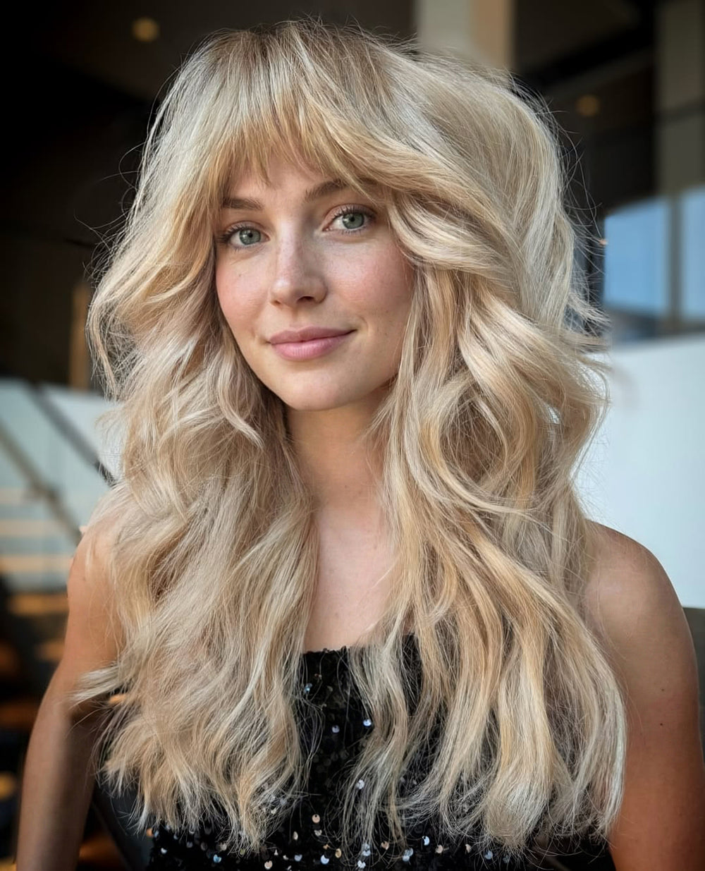 Joy Plus-Minimalist Lace Wig Long Layered Ombre Ash Blonde Human Hair Wig With Bangs